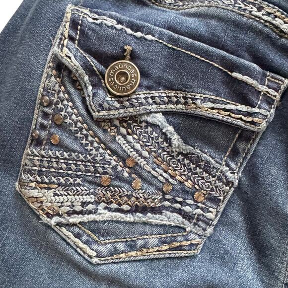 Maurices Jeans Womens Size 5/6 Long 6L Blue Embroidered pockets bootcut silver - Picture 14 of 16